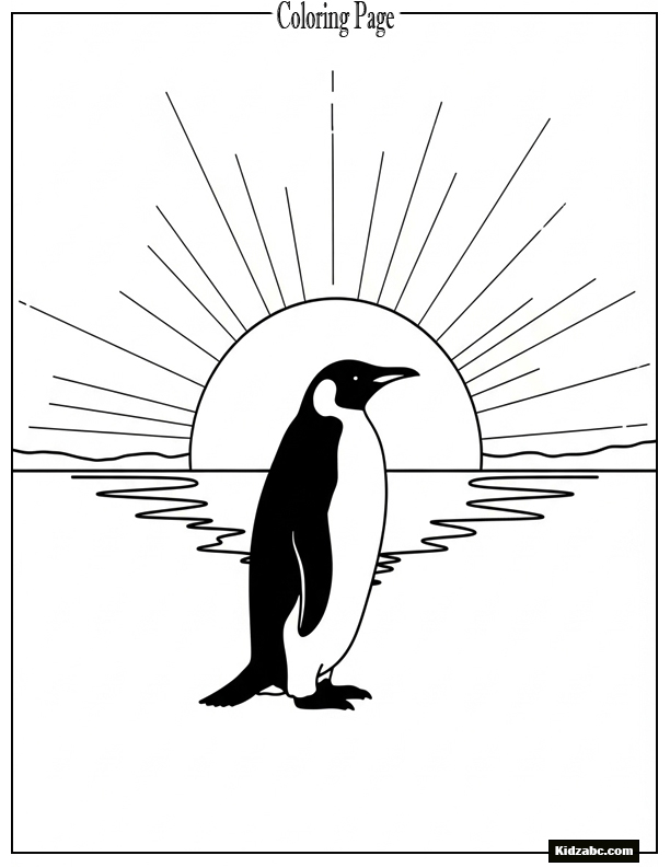 Sunset with penguin silhouette in front of sun