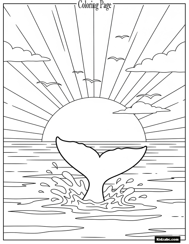 Sunset with whale tail breaking the water