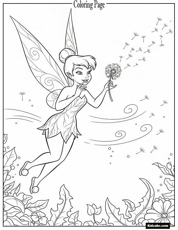Tinkerbell blowing dandelion seeds in the wind