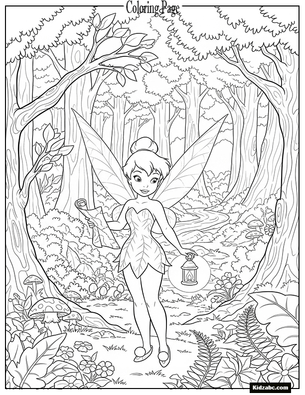 Tinkerbell exploring a new forest with a map