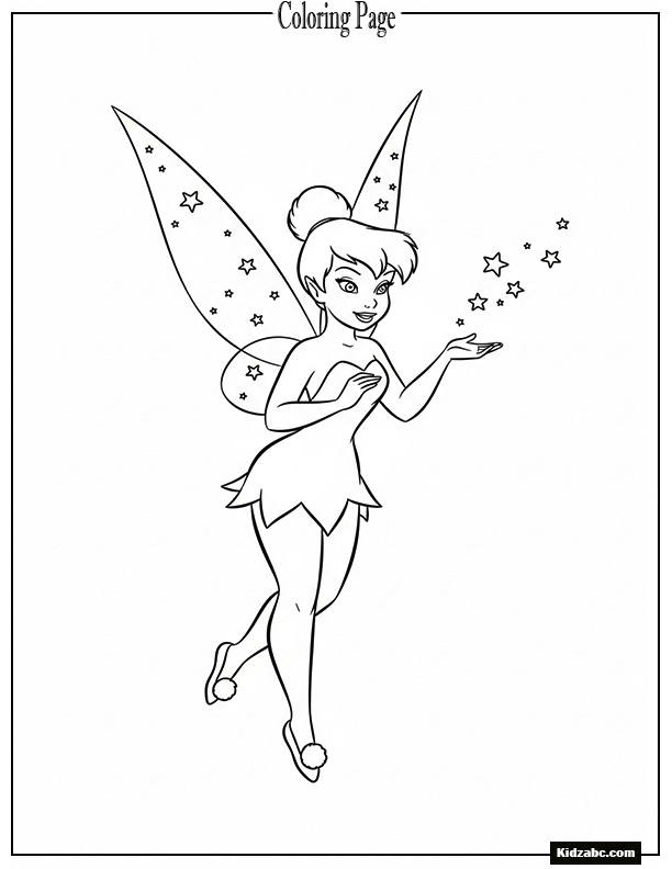 Tinkerbell flying mid-air with tiny stars around her wings