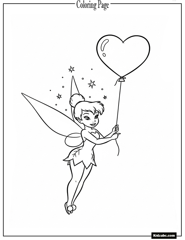 Tinkerbell holding a heart balloon for Valentineâs Day