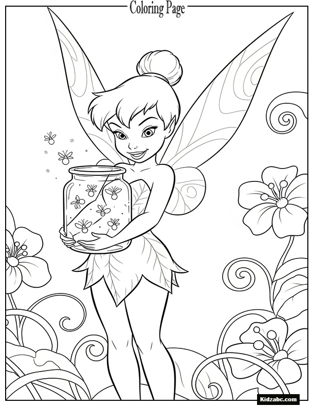 Tinkerbell holding a jar full of fireflies