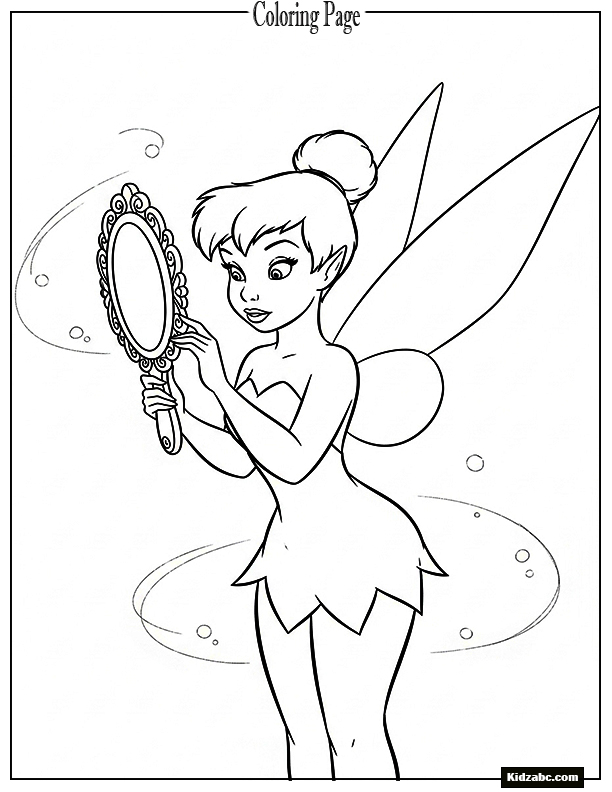 Tinkerbell holding a small fairy mirror