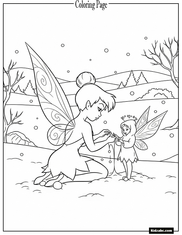 Tinkerbell making a snow fairy in winter