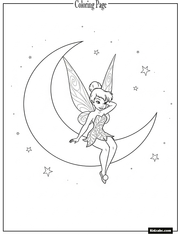 Tinkerbell resting on a glowing moon crescent