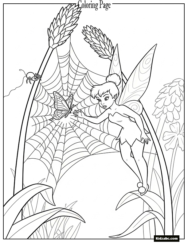 Tinkerbell saving a butterfly from a web