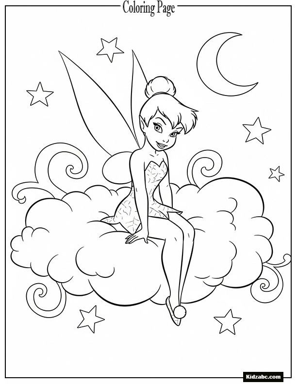 Tinkerbell sitting on a cloud, dangling her feet