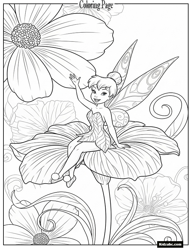 Tinkerbell sitting on a giant flower petal