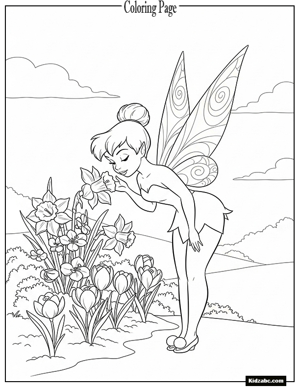 Tinkerbell smelling spring flowers