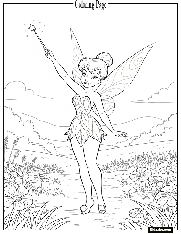 Tinkerbell standing gracefully with her wand raised