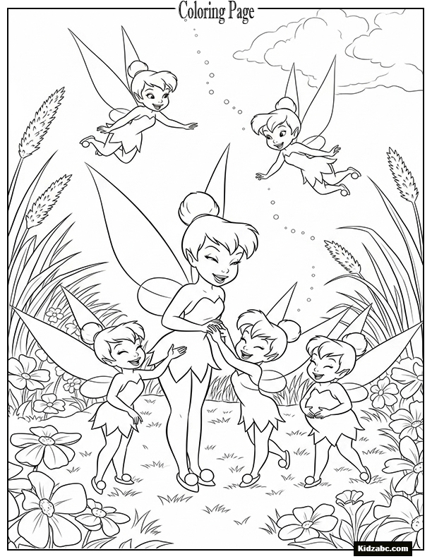 Tinkerbell with her fairy friends laughing together