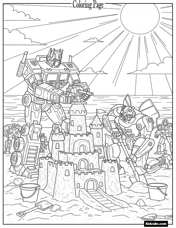Transformers building a sandcastle