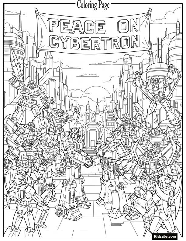 Transformers celebrating peace on Cybertron
