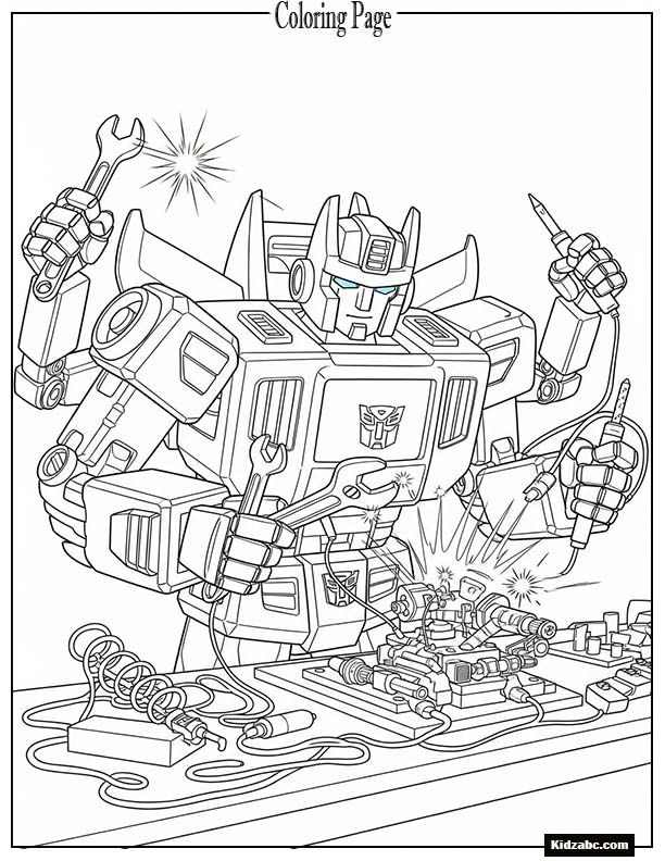 Wheeljack holding tools, building a gadget