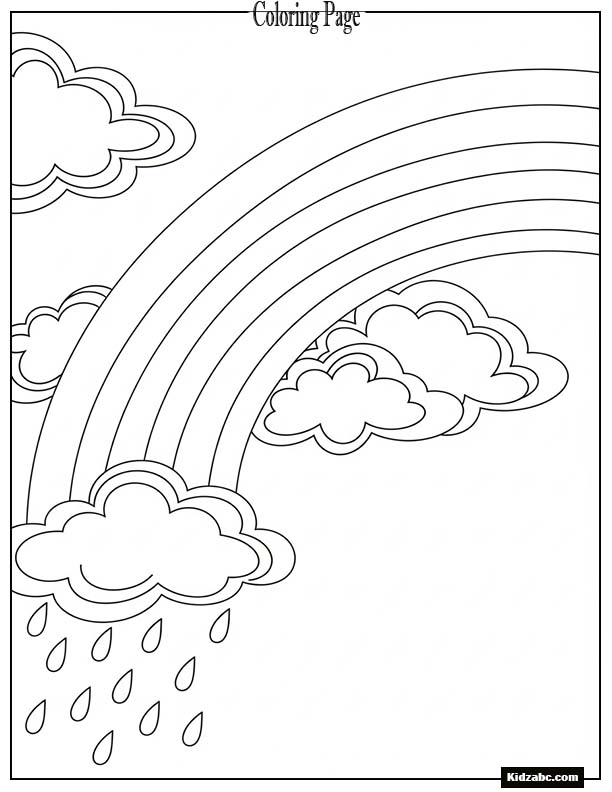 A cute rainbow with raindrops falling