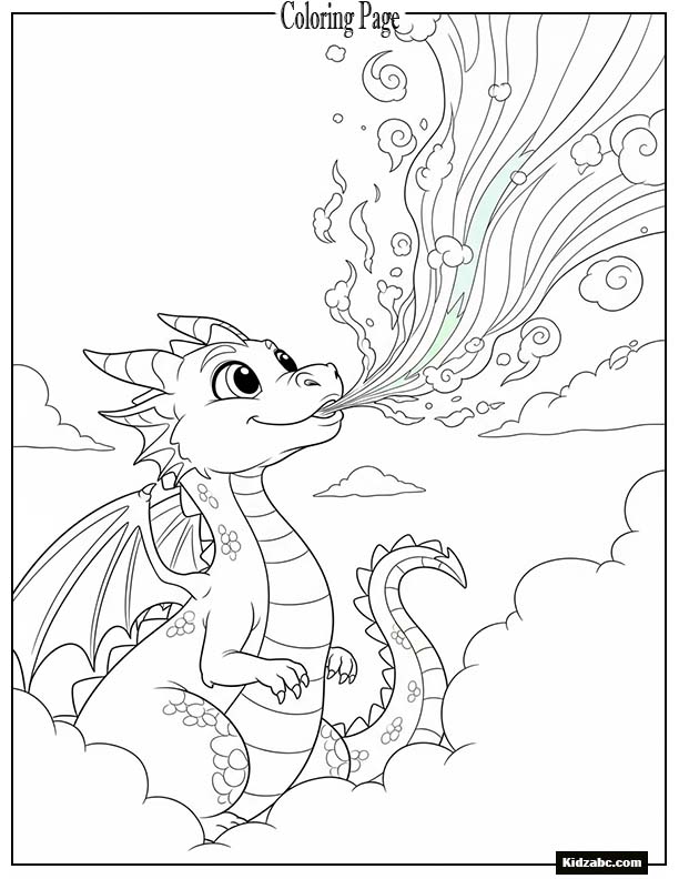 A friendly dragon blowing rainbow smoke