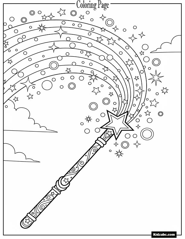 A magic wand creating a rainbow sparkle trail