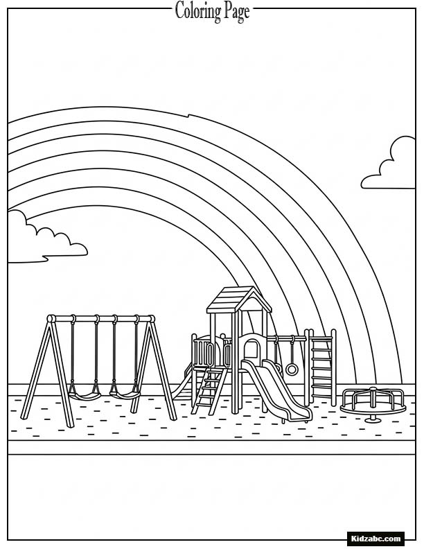 A playground under a rainbow arch