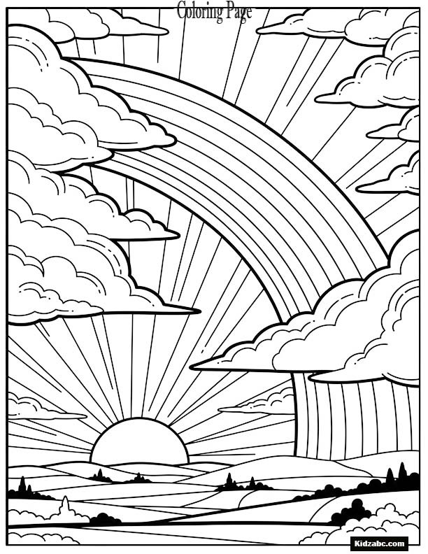 A rainbow in the sunset sky