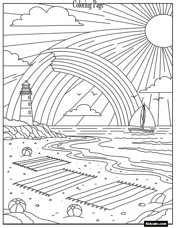 A rainbow on a sunny summer beach