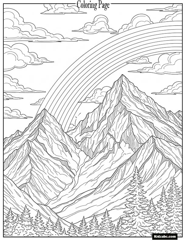 A rainbow shining over snowy mountains