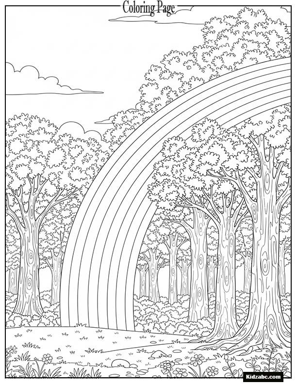 A rainbow touching the edge of a forest