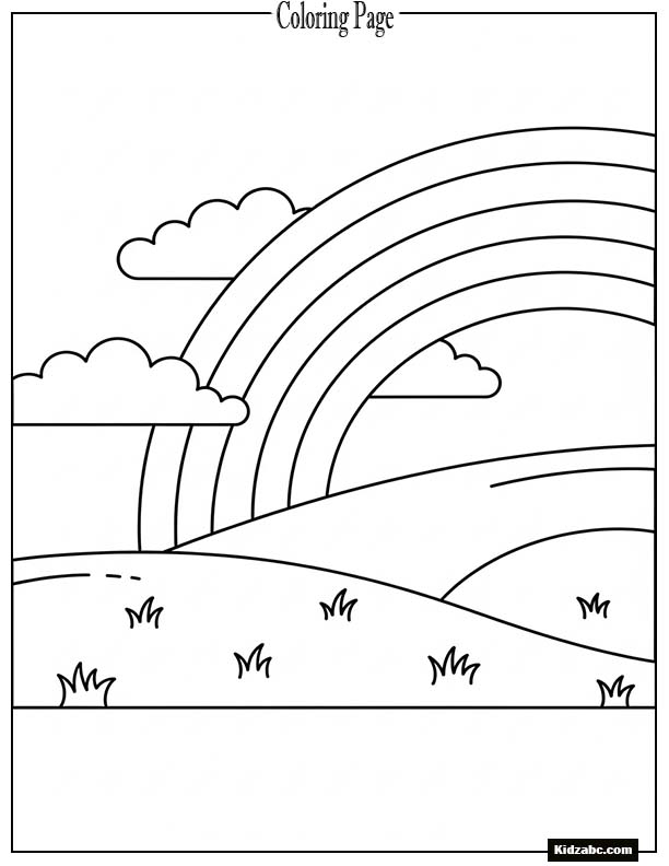 A simple rainbow arch above a peaceful grassy hill