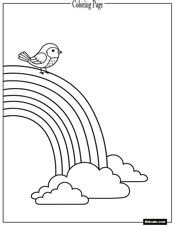 A tiny bird perched on a rainbow arc