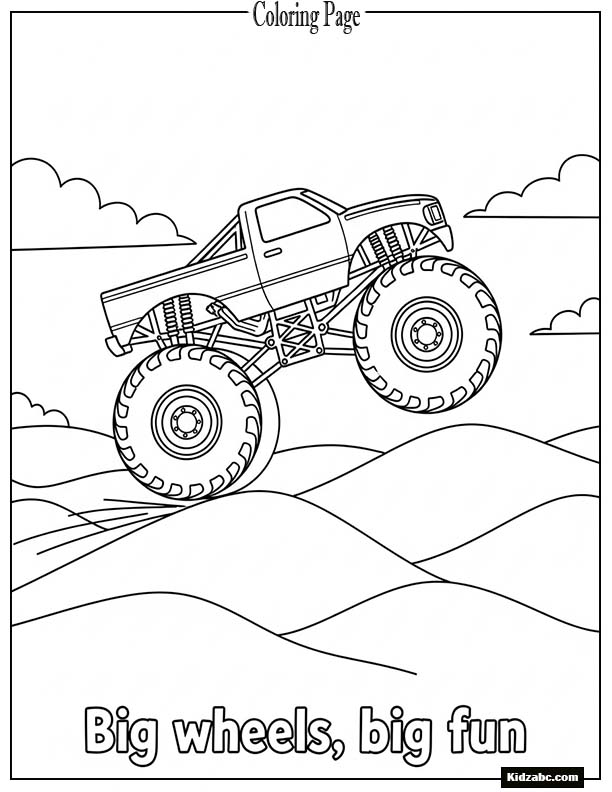 Big monster truck jumping over tiny hills