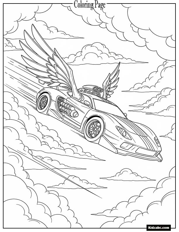 Car racing through clouds with wings