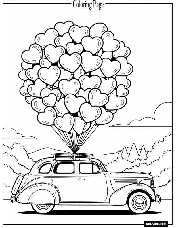 Car with heart balloons for Valentine’s Day