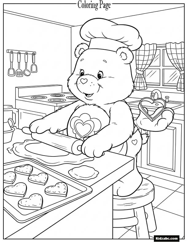 Care Bear baking cookies in a kitchen