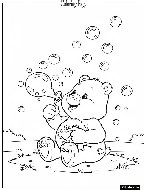 Care Bear blowing bubbles in the air