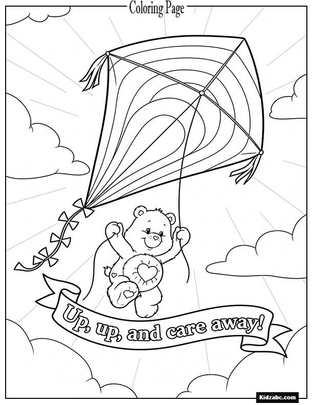 Care Bear flying on a kite