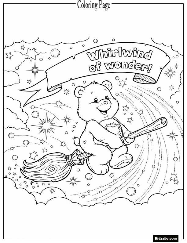 Care Bear flying on a magic broom