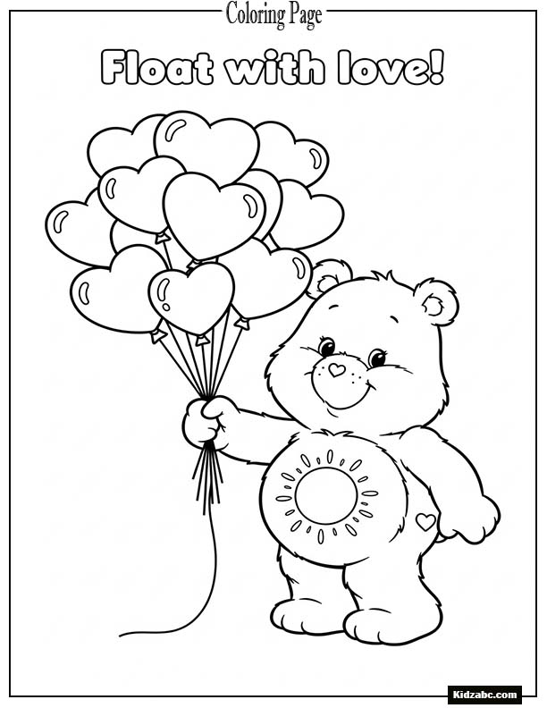 Care Bear holding a heart balloon bouquet