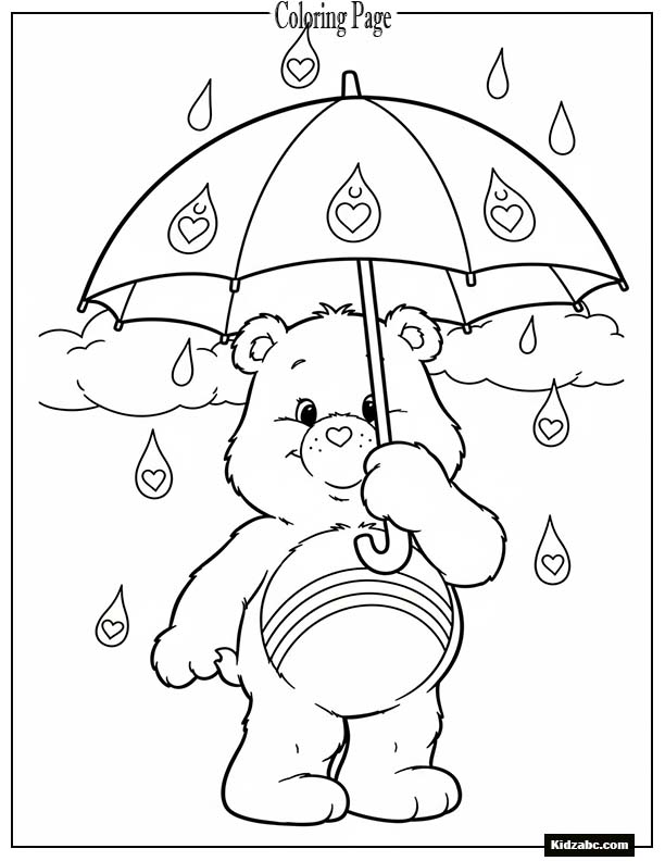 Care Bear holding an umbrella with raindrops