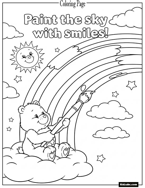 Care Bear painting a rainbow with a brush