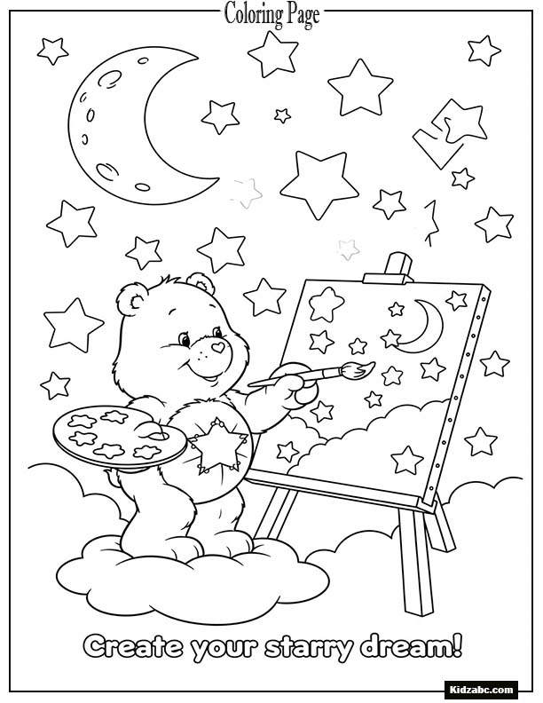 Care Bear painting stars in the night sky