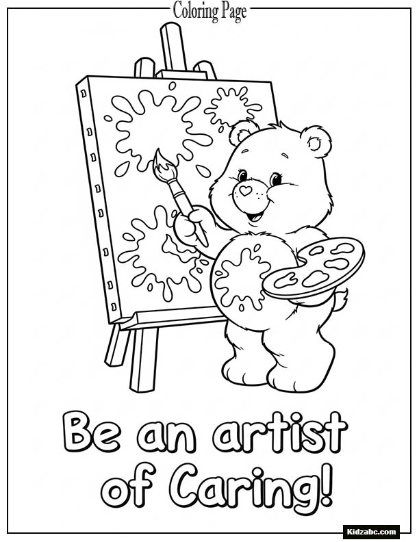 Care Bear painting with big color splashes on canvas