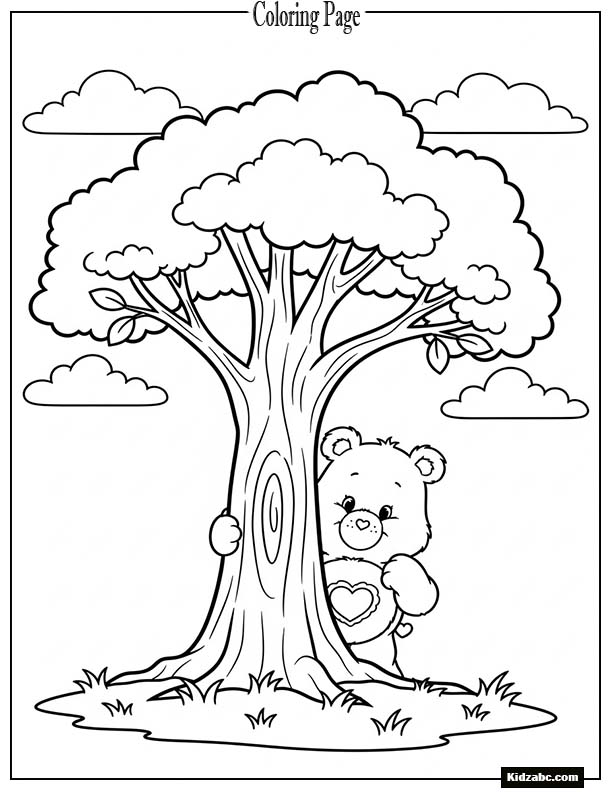 Care Bear peeking from behind a tree