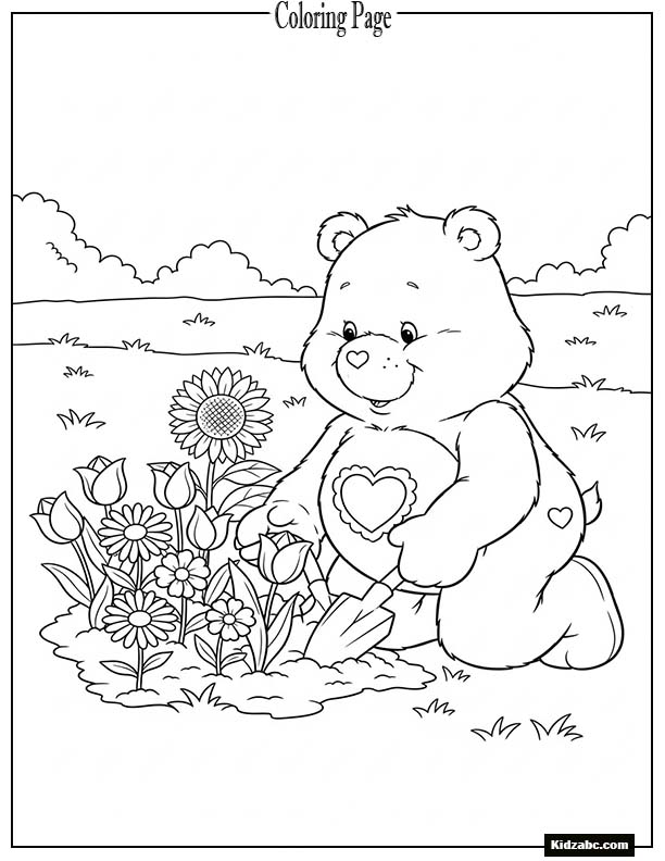 Care Bear planting flowers in the garden