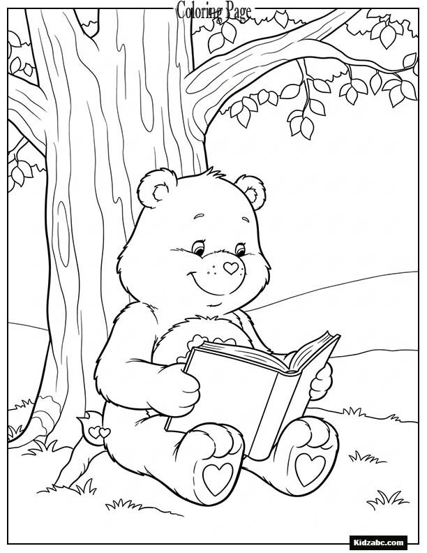 Care Bear reading a storybook under a tree