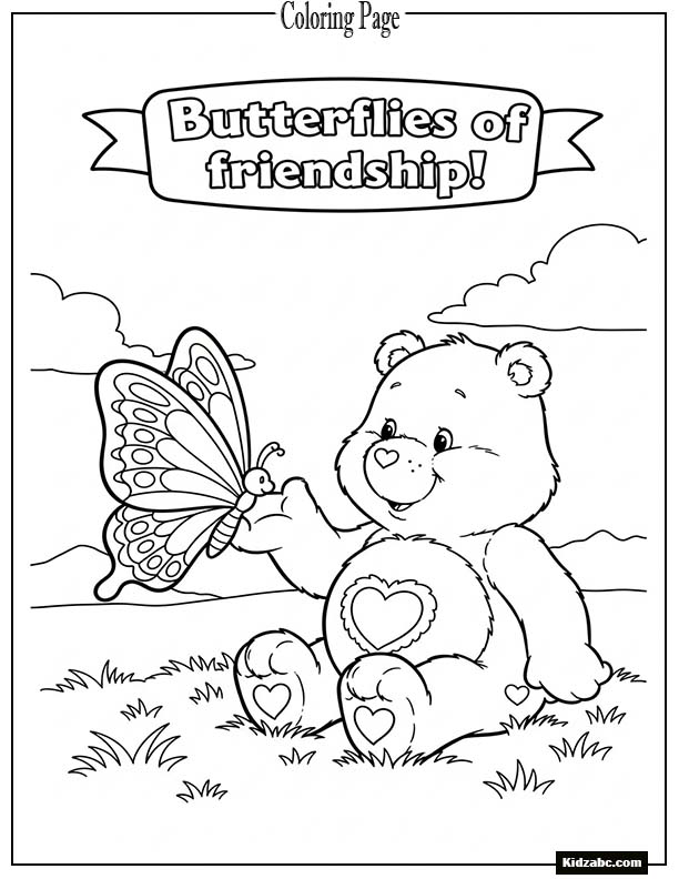 Care Bear sitting beside a butterfly