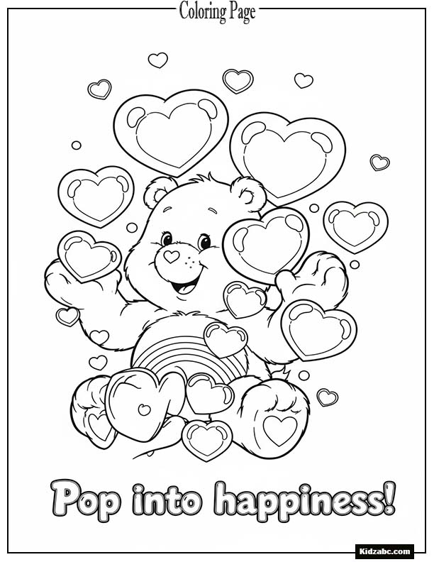 Care Bear surrounded by floating heart bubbles