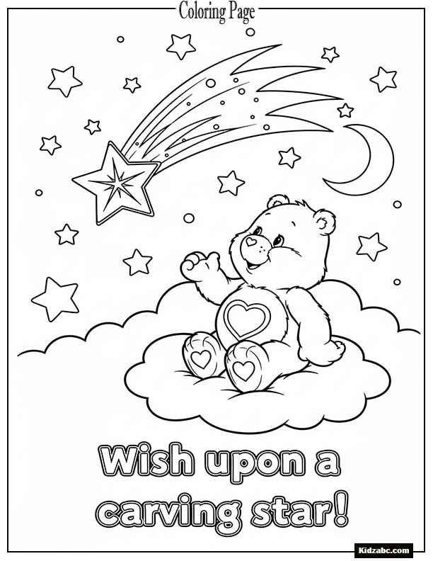 Care Bear watching a shooting star in the sky