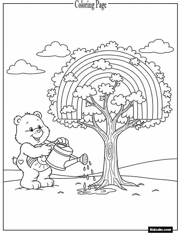 Care Bear watering a rainbow tree