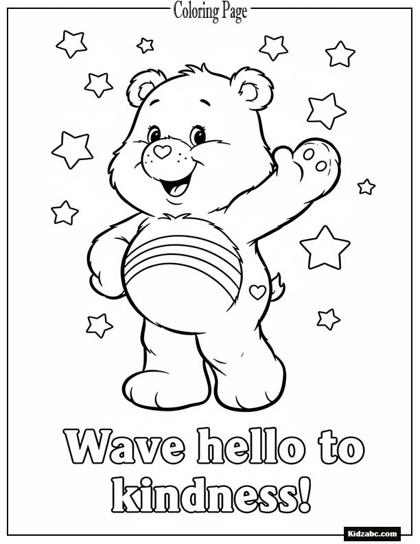 Care Bear waving happily with stars around