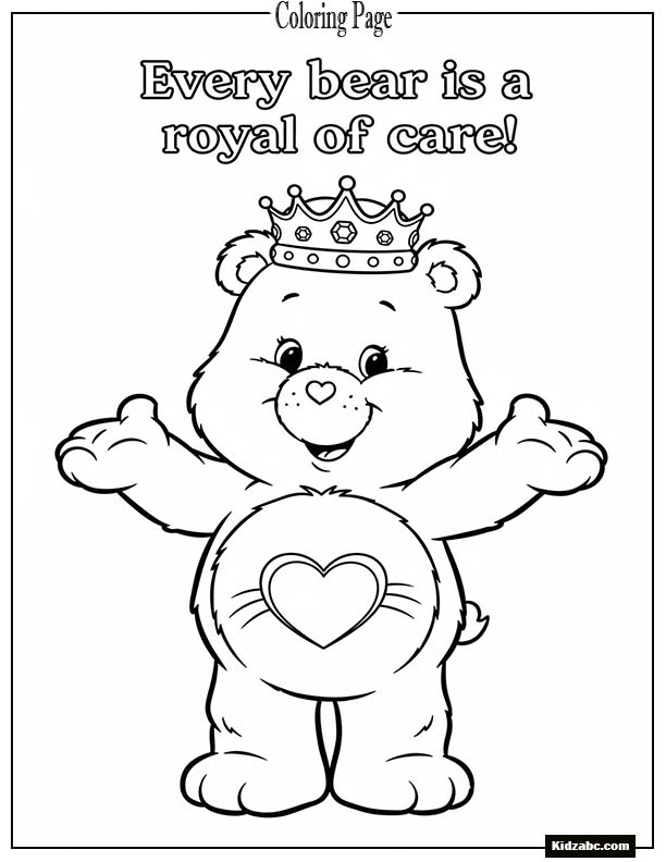 Care Bear wearing a crown and smiling proudly